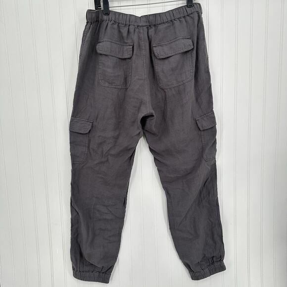 Nicole Miller Pants Womens Large Linen Cargo Jogger Gray Pull On Coastal Beach - Picture 2 of 14